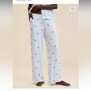 Aerie Real Soft Ruffle Pajama Pants Eyelet Blue Croissant Print